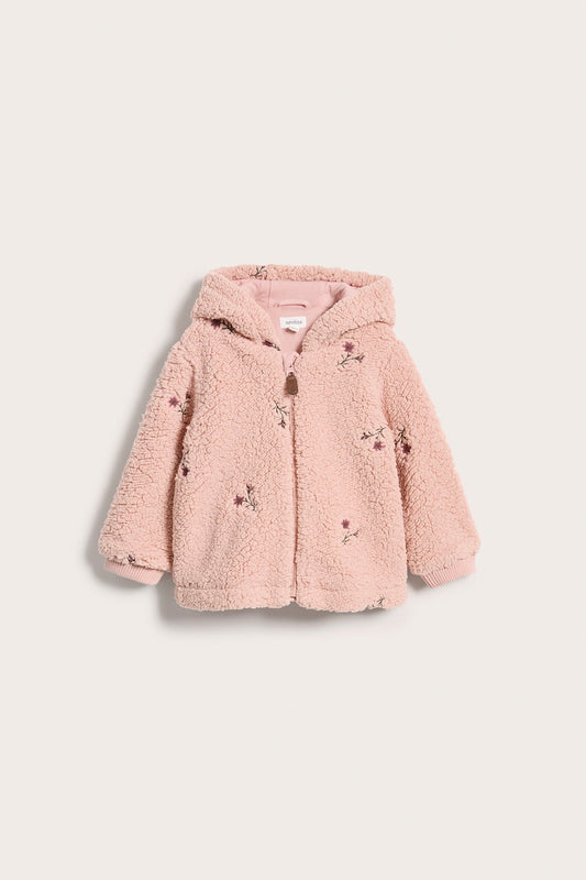 Baby pink floral embroidery pile jacket