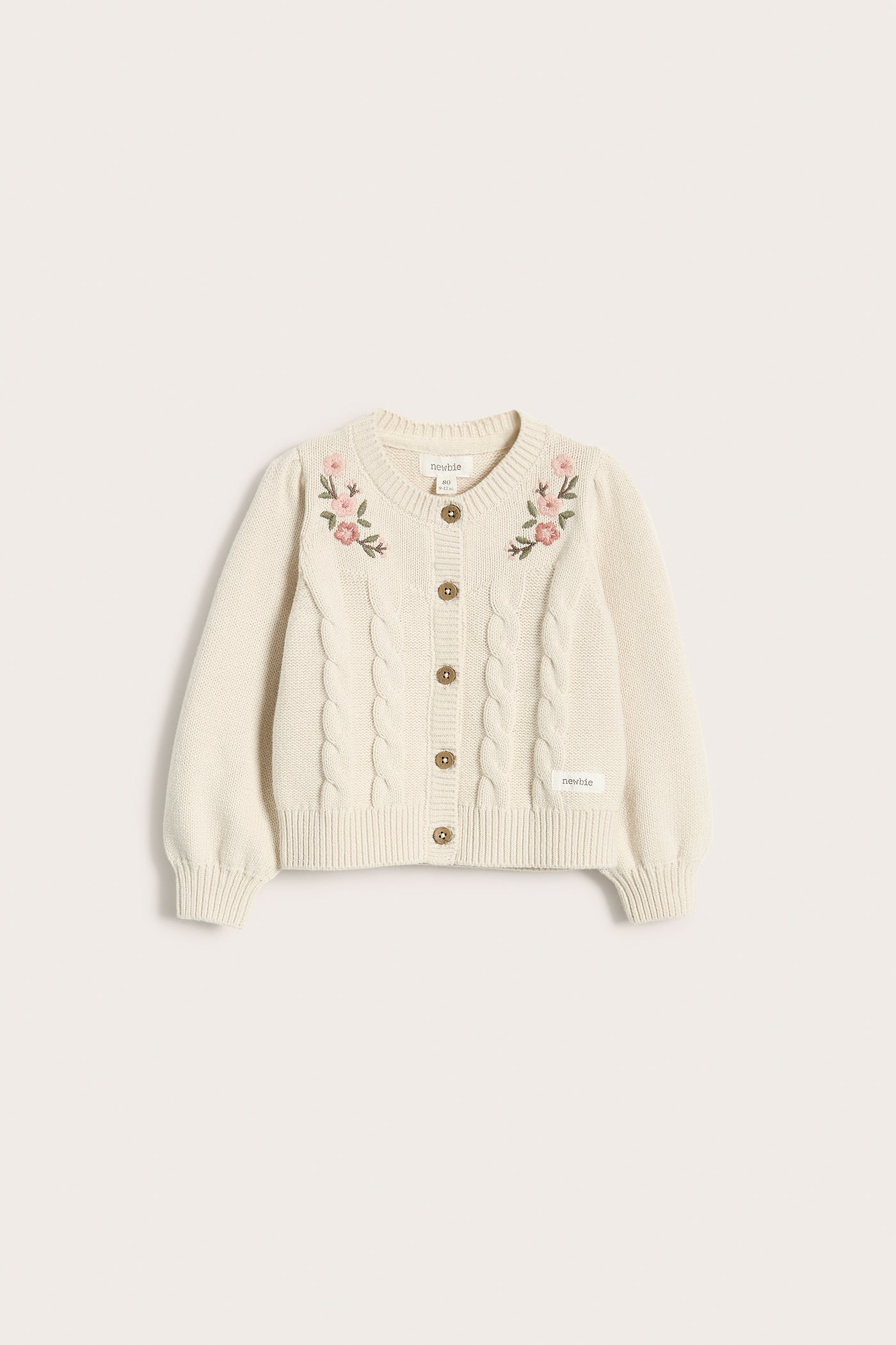 Baby white floral embroidery cable-knit cardigan