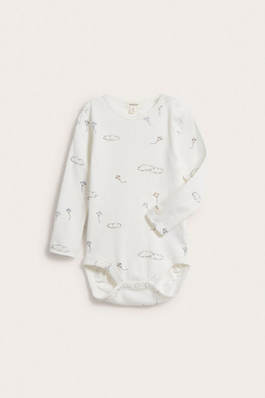 Baby white ribbed long-sleeved kite bodysuit