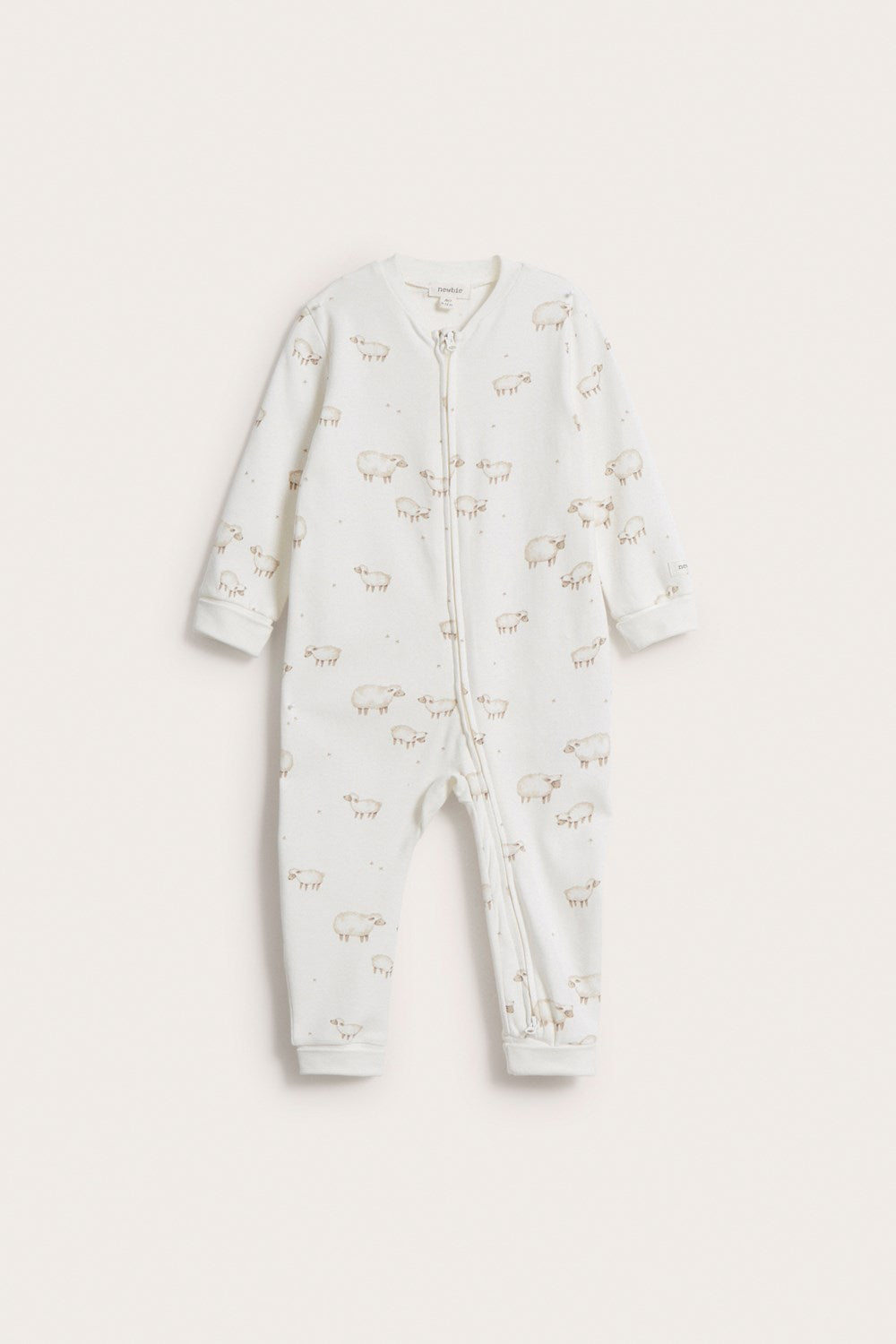 Baby white lamb print zipper sleepsuit