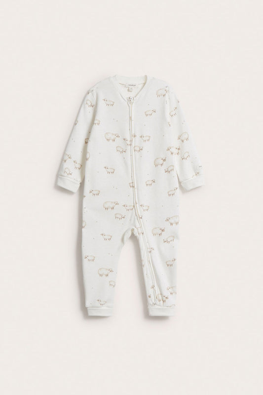 Baby white lamb print zipper sleepsuit