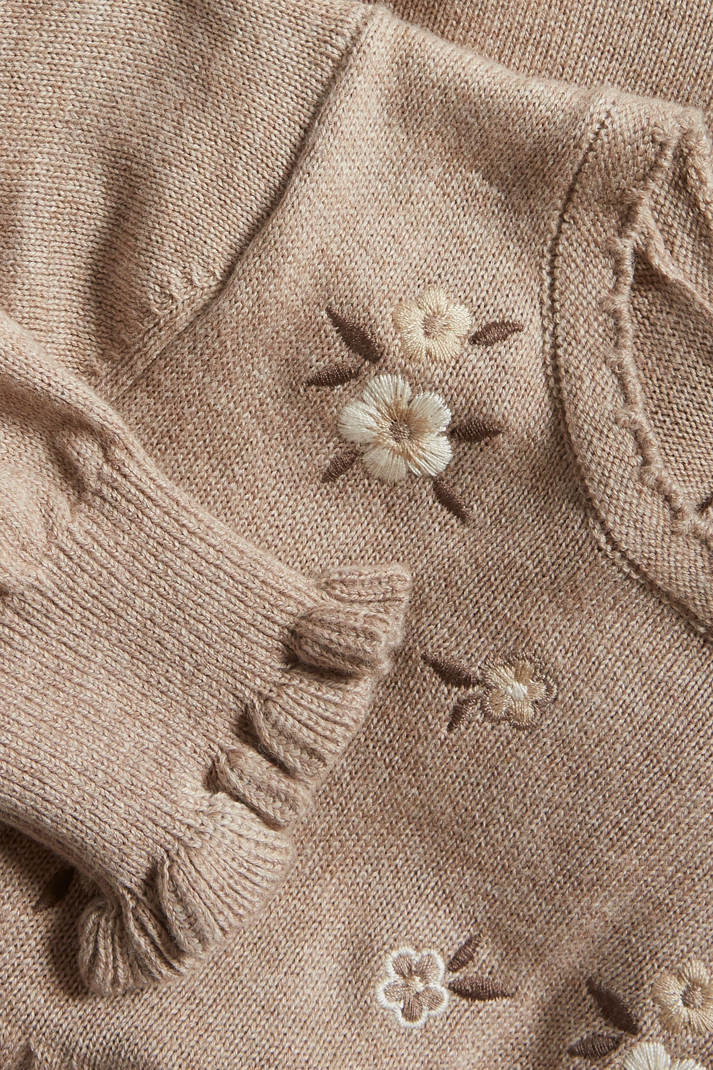 Baby brown floral embroidered knitted dress