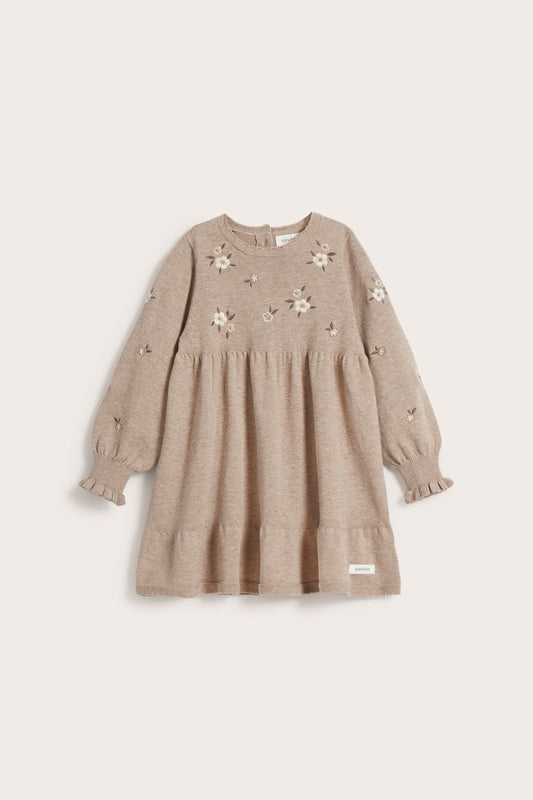 Baby brown floral embroidered knitted dress