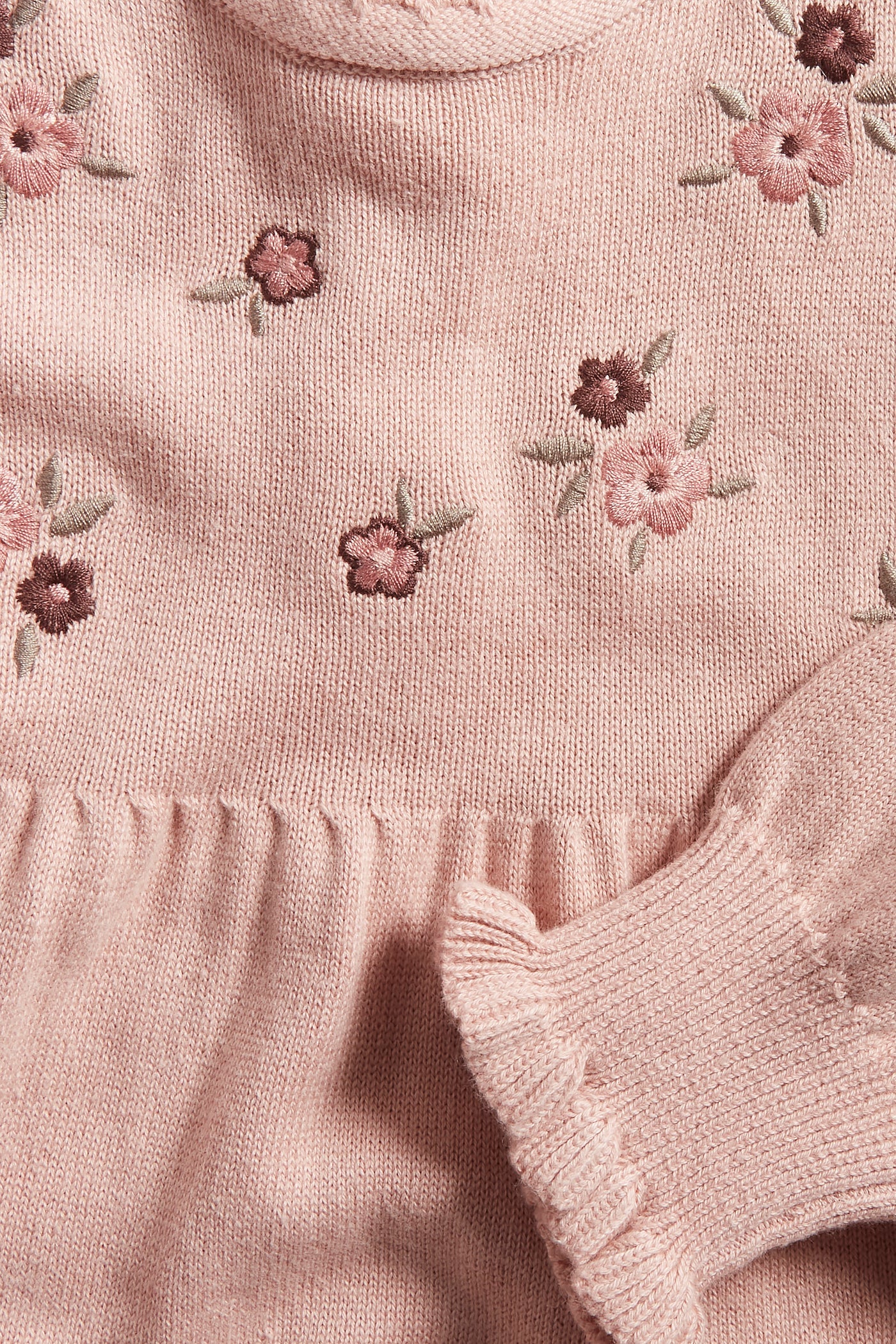 Baby pink floral embroidered knitted dress