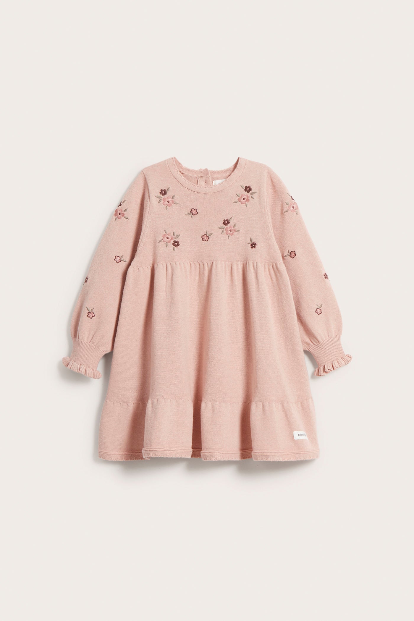 Baby pink floral embroidered knitted dress