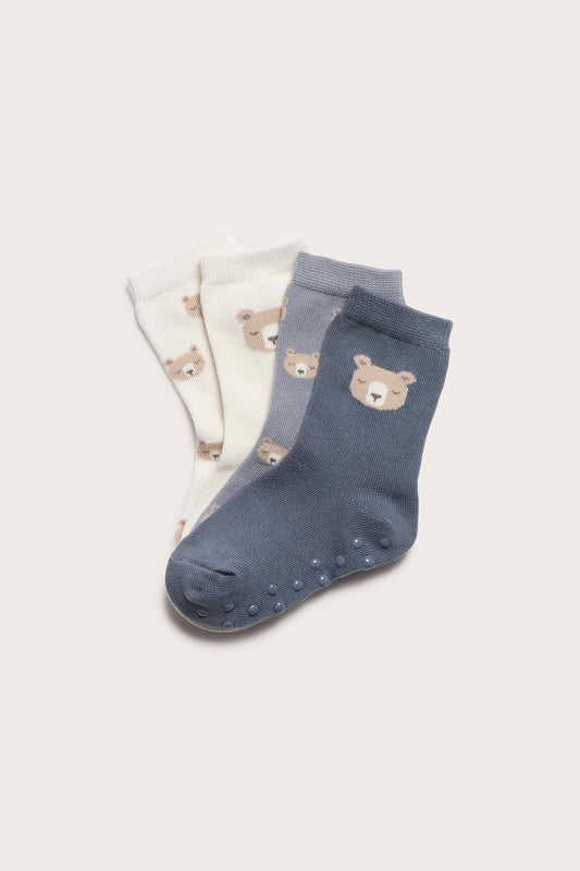 Kids multi blue teddy bear socks 4-pack