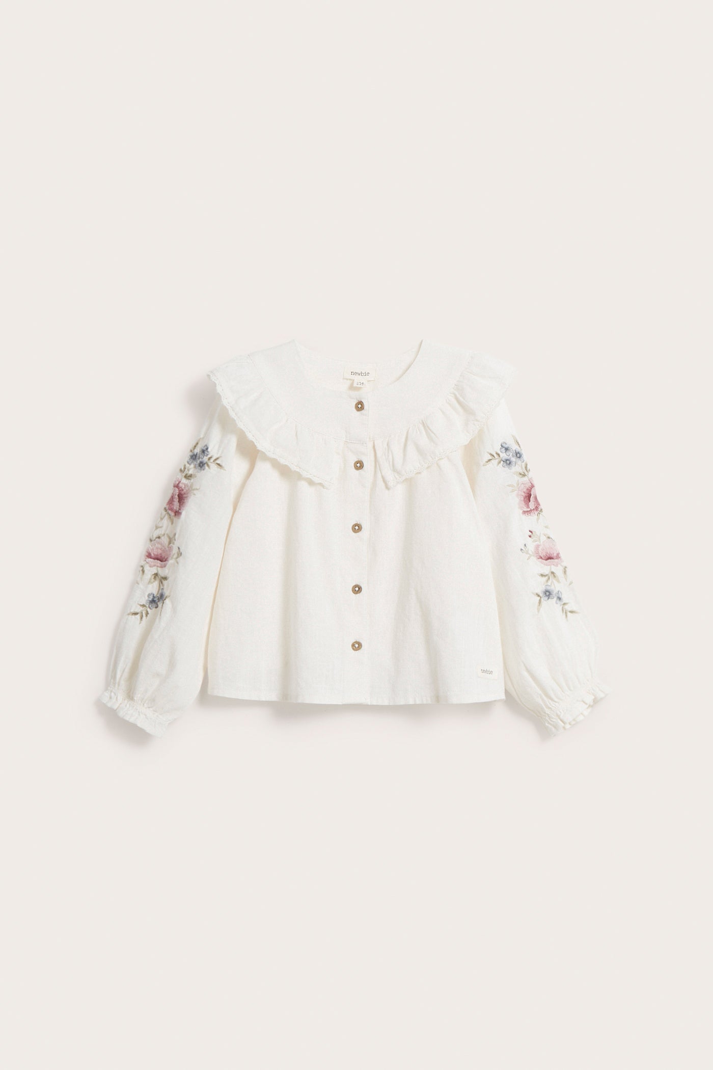 Kids white floral embroidery blouse