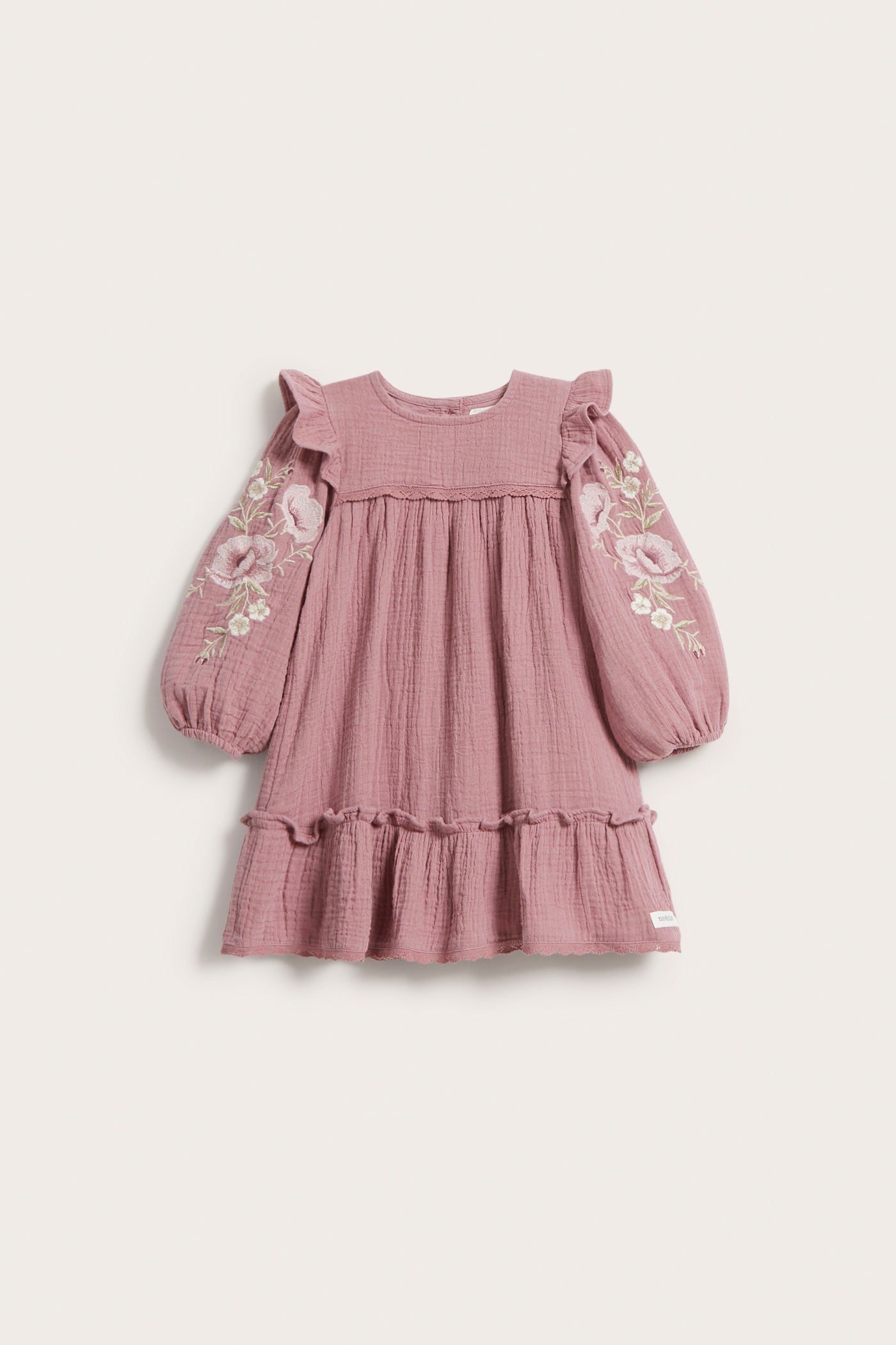 Baby dark pink floral embroidery crepe dress