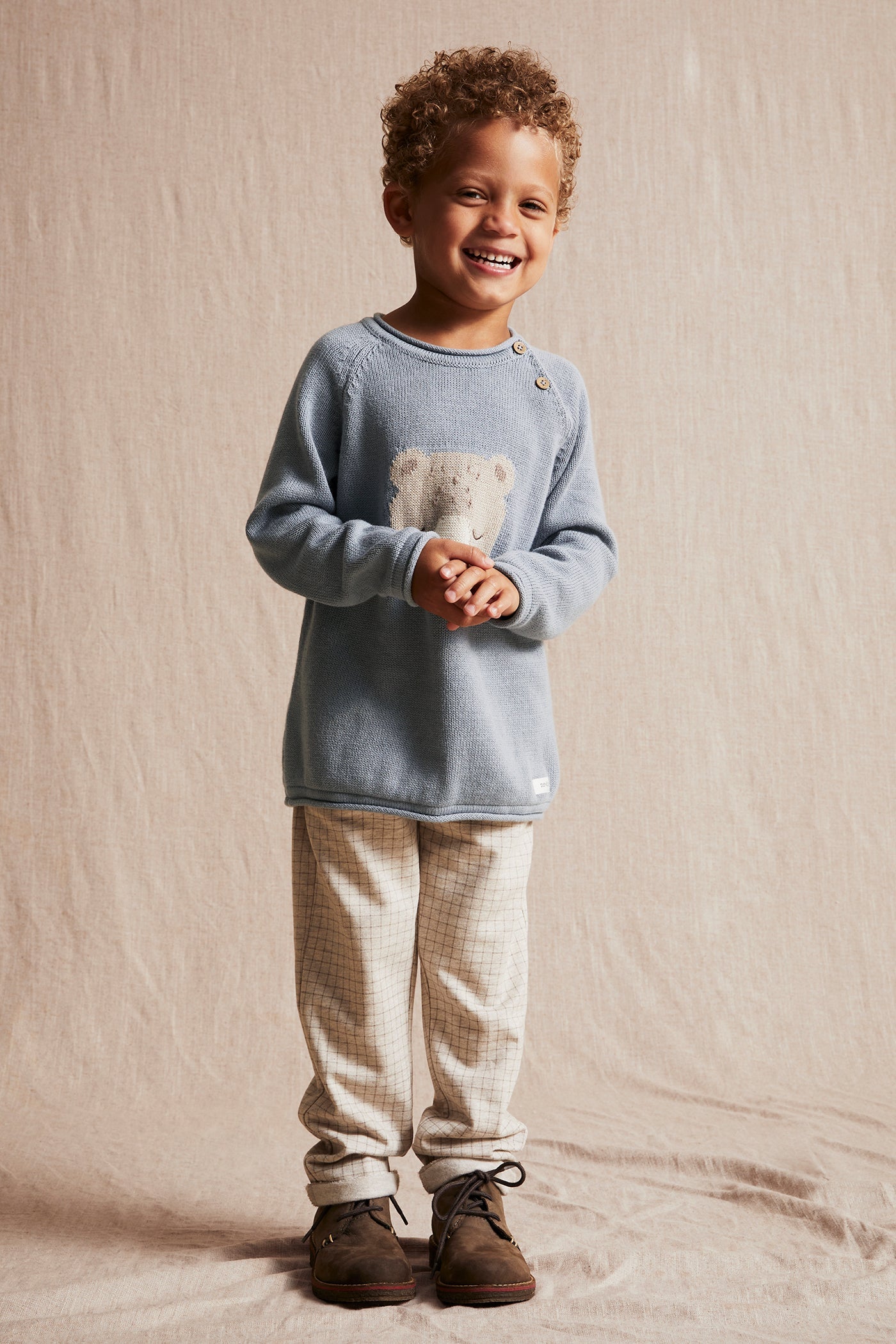 Kids blue jacquard-knit teddy sweater