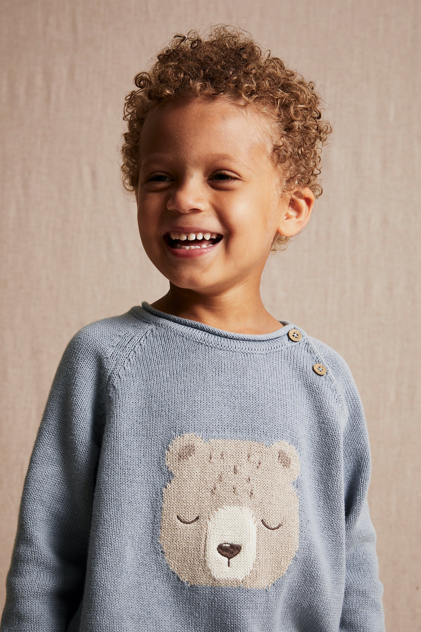 Kids blue jacquard-knit teddy sweater