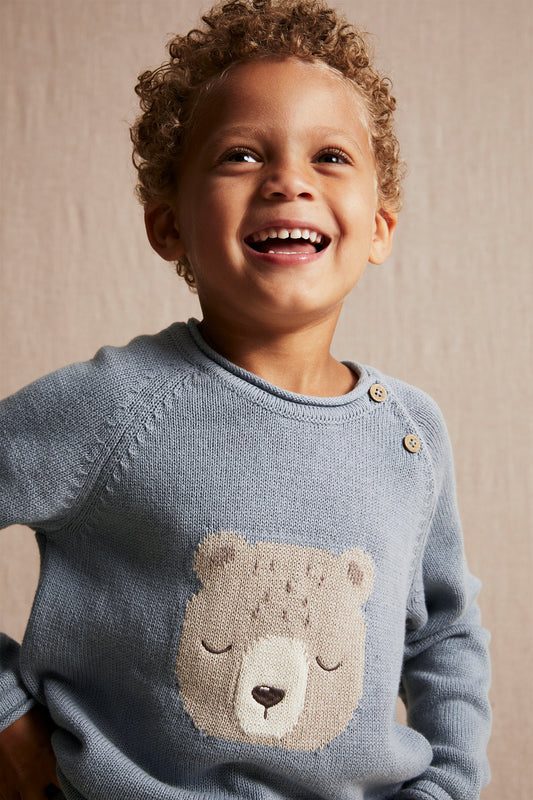 Kids blue jacquard-knit teddy sweater