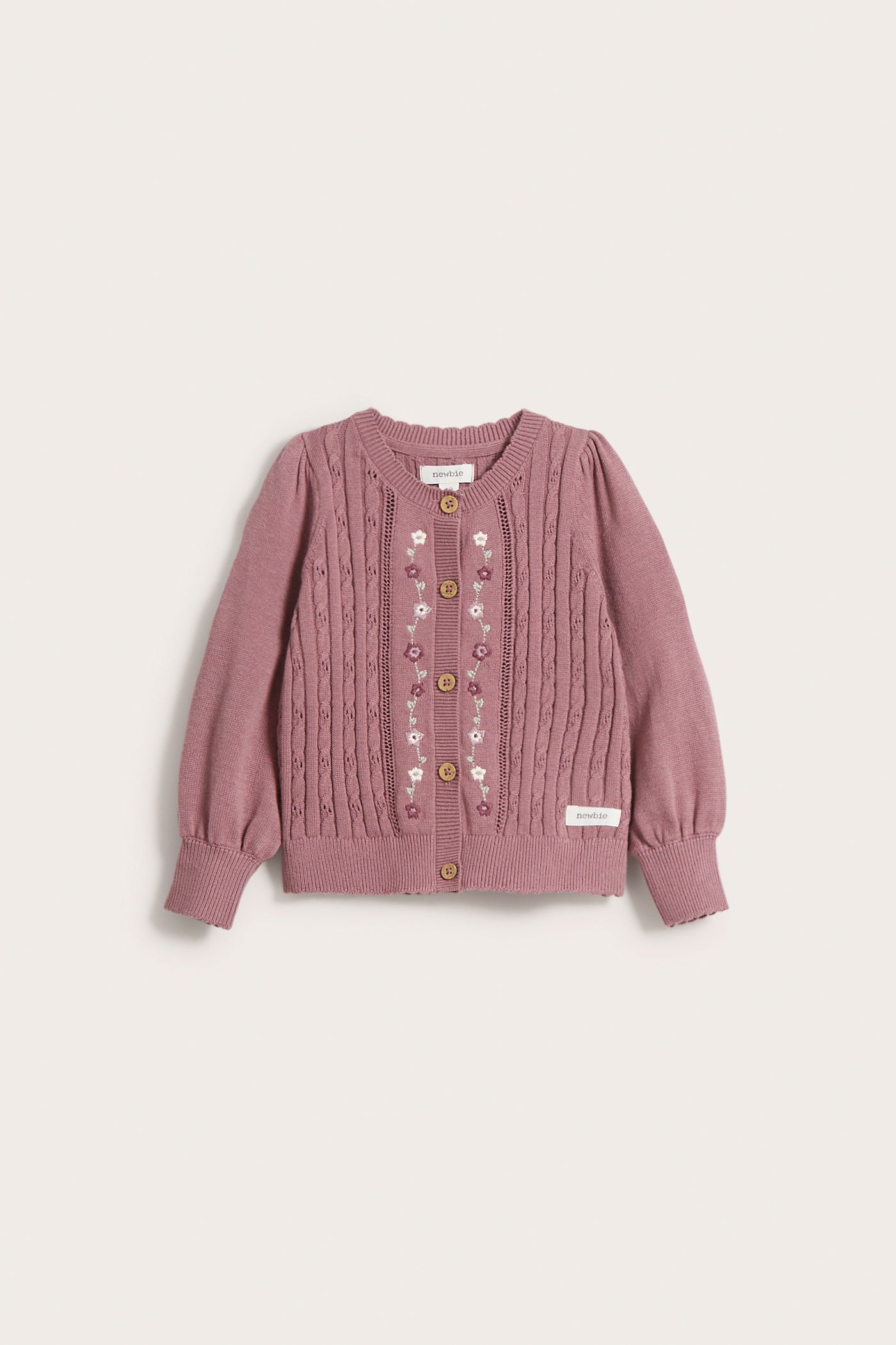 Baby pink cable-knit embroidered cardigan