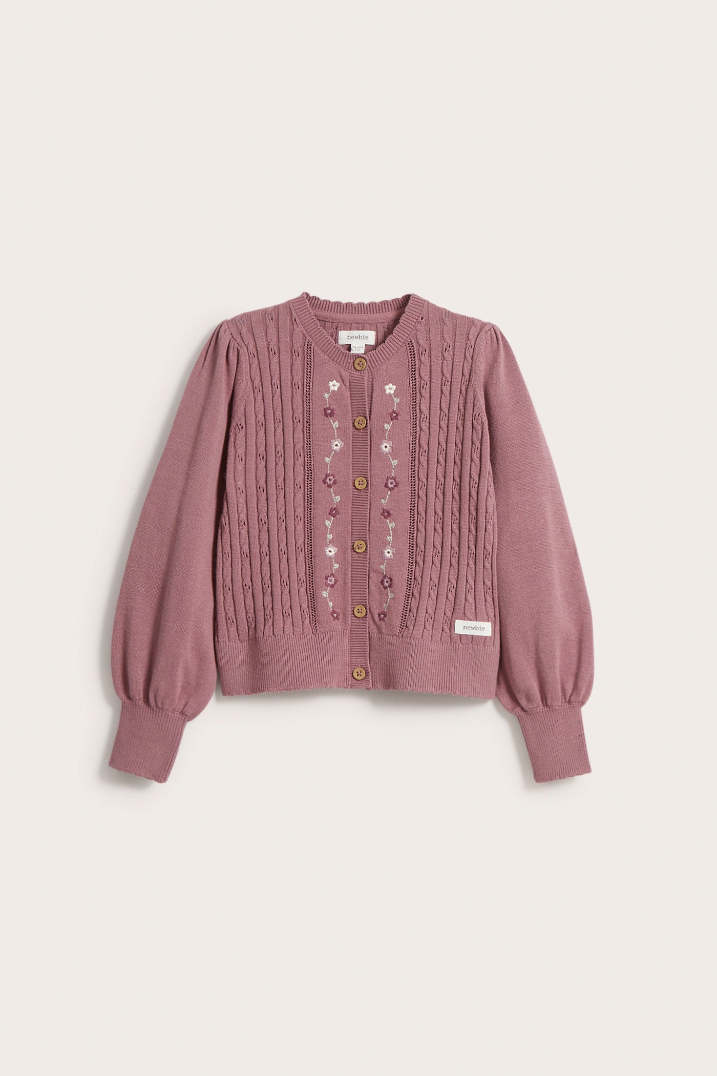 Kids pink cable-knit embroidered cardigan