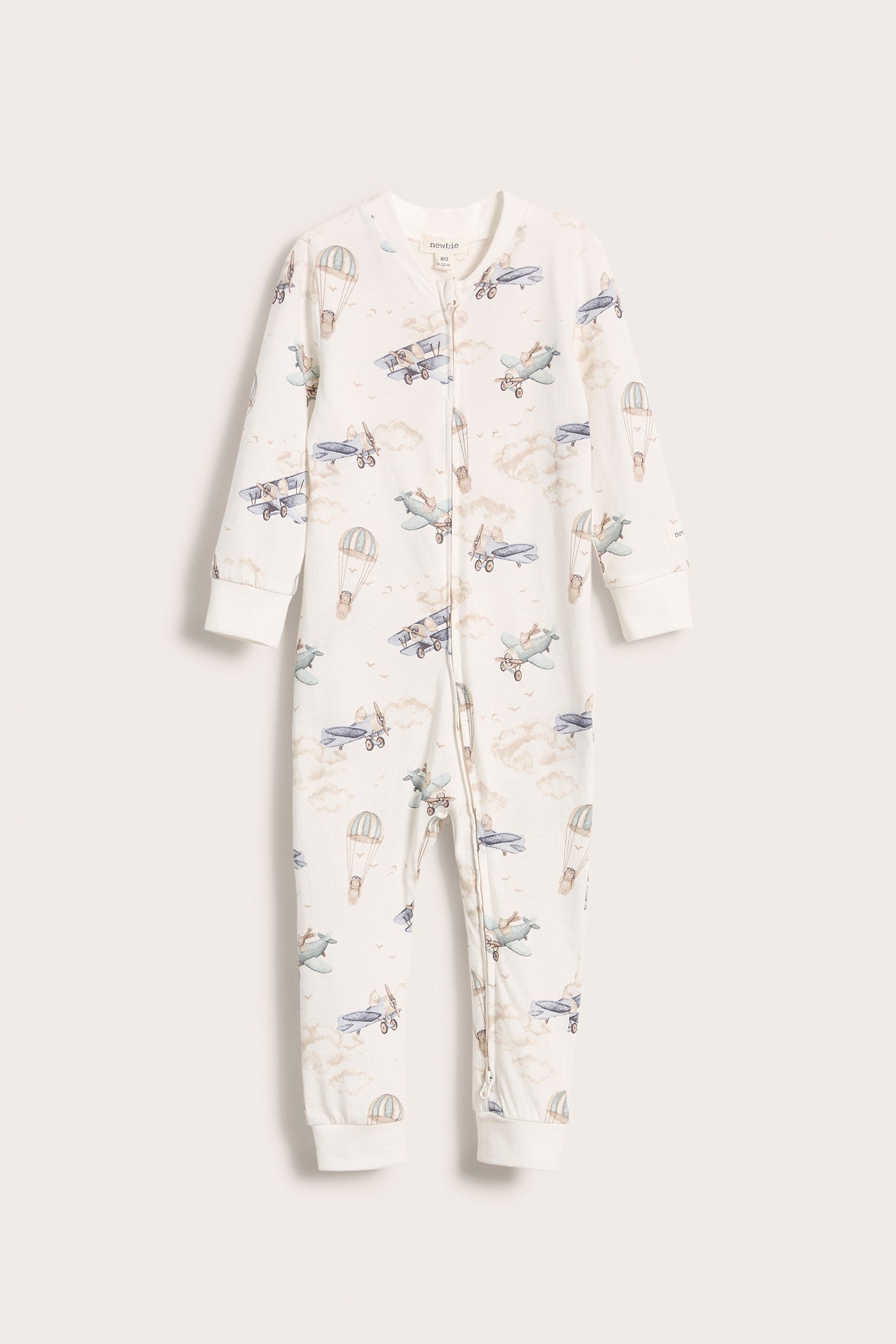 Kids white teddy bears & airplanes sleepsuit