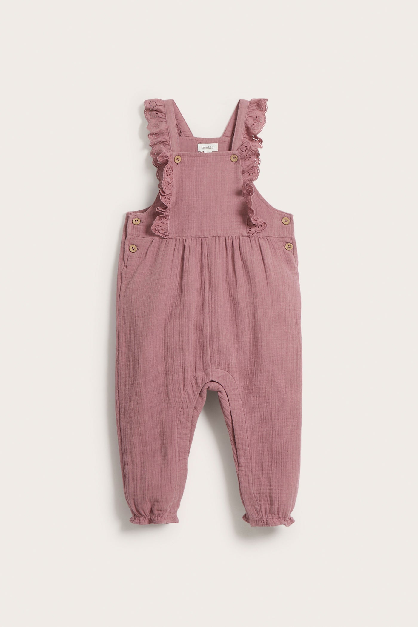 Baby dark pink crumpled cotton overalls