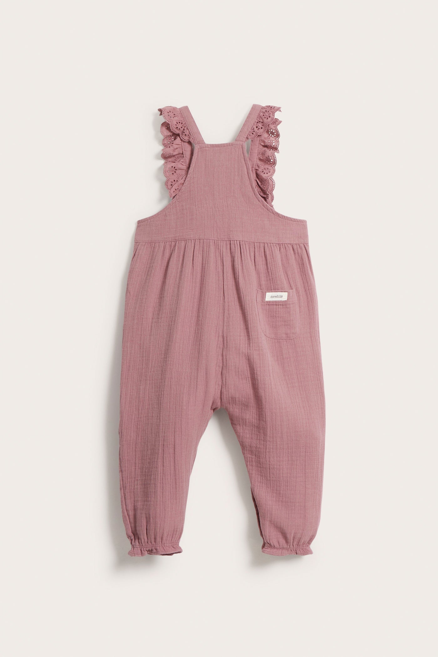 Baby dark pink crumpled cotton overalls