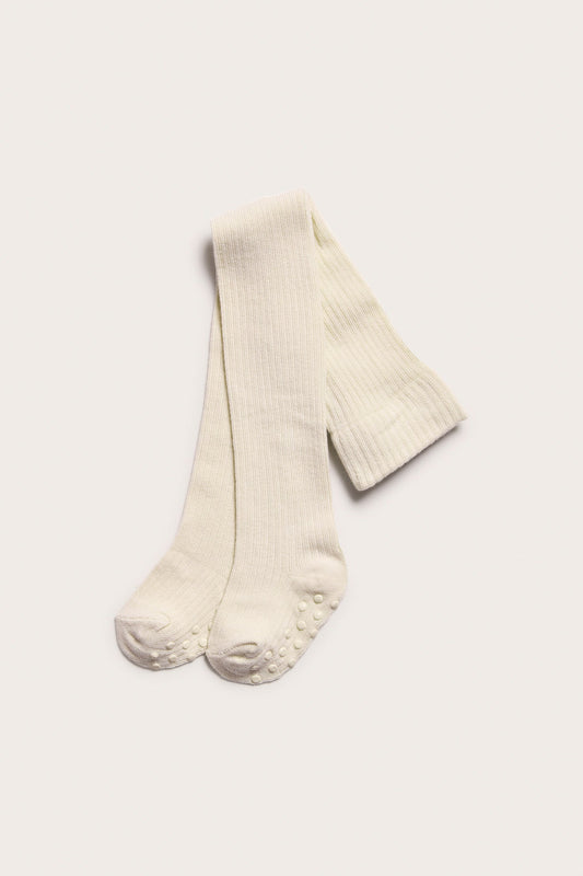 Baby beige ribbed cotton tights