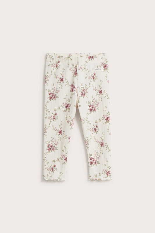 Baby white floral ribbed leggings