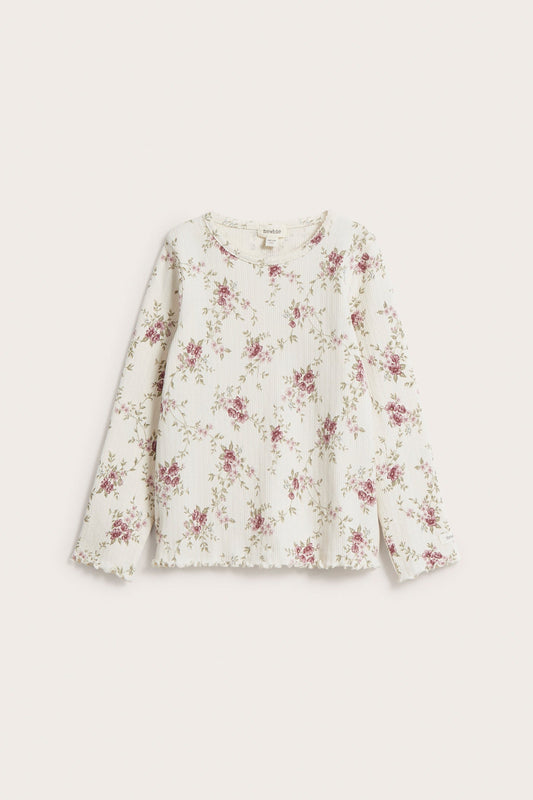 Kids white floral ribbed top