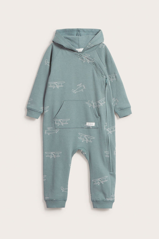 Baby turquoise airplane embroidered coverall