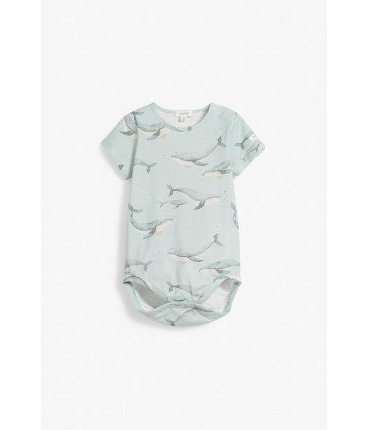 Baby blue whale print bodysuit