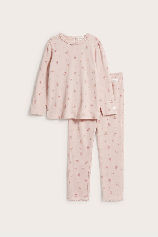 Kids pink floral ribbed pajama set