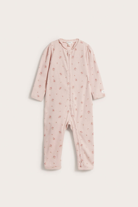 Baby pink floral ribbed sleepsuit