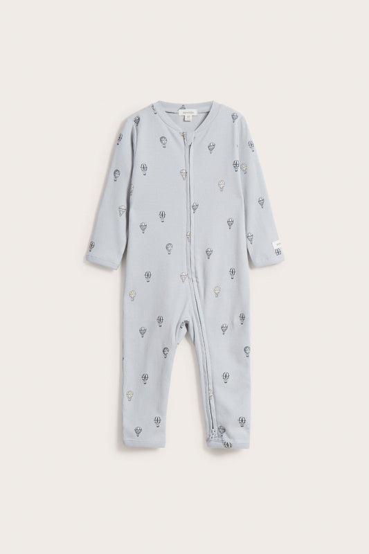 Baby blue ribbed hot air balloon sleepsuit