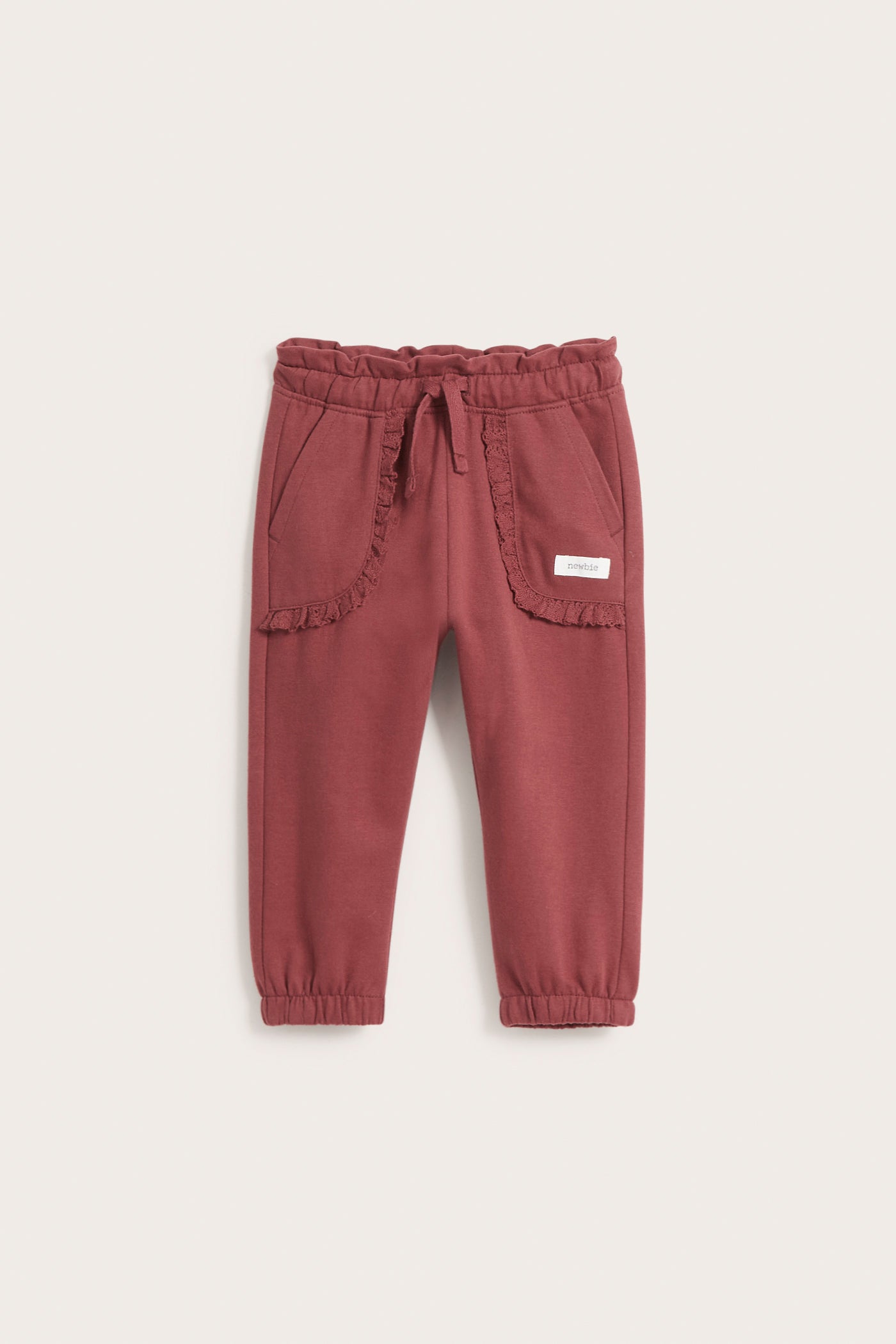 Baby red lace trim jogger pants