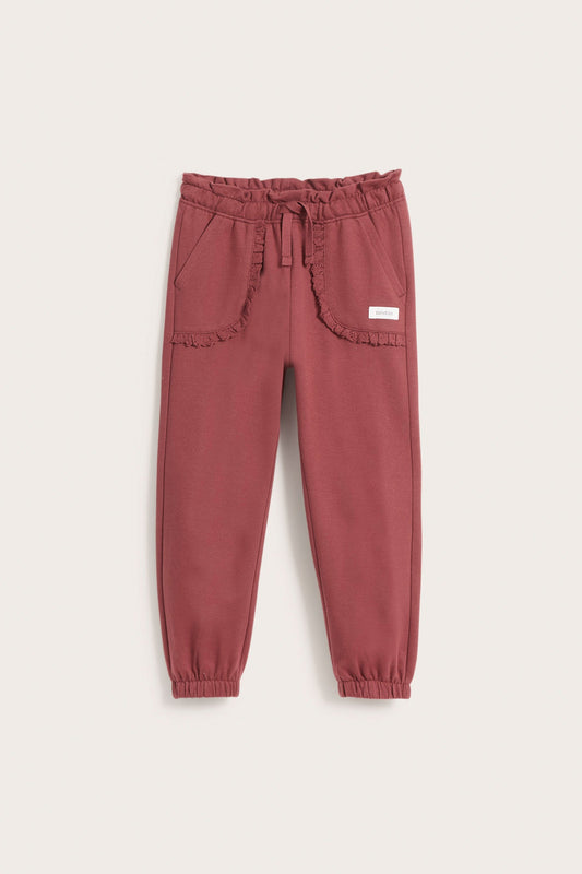 Kids red lace trim jogger pants