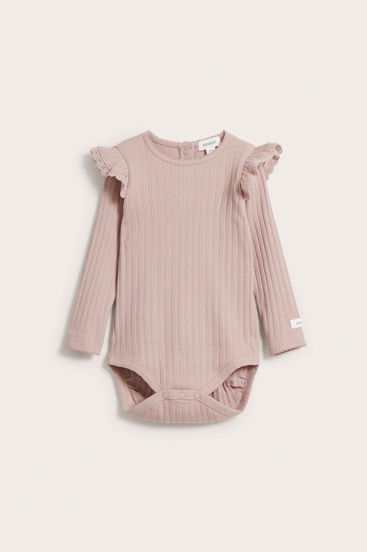 Baby pink ribbed frill bodysuit