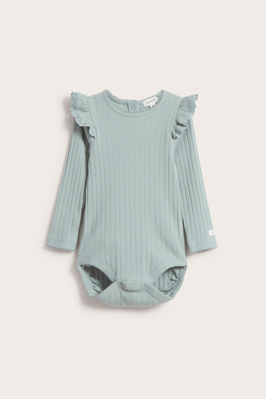 Baby green ribbed frill bodysuit