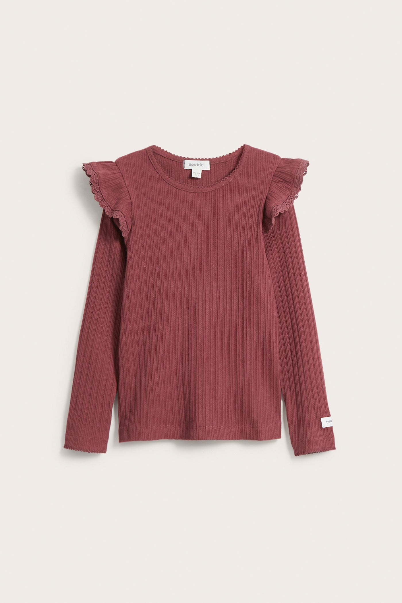 Kids red rib frill long-sleeved top