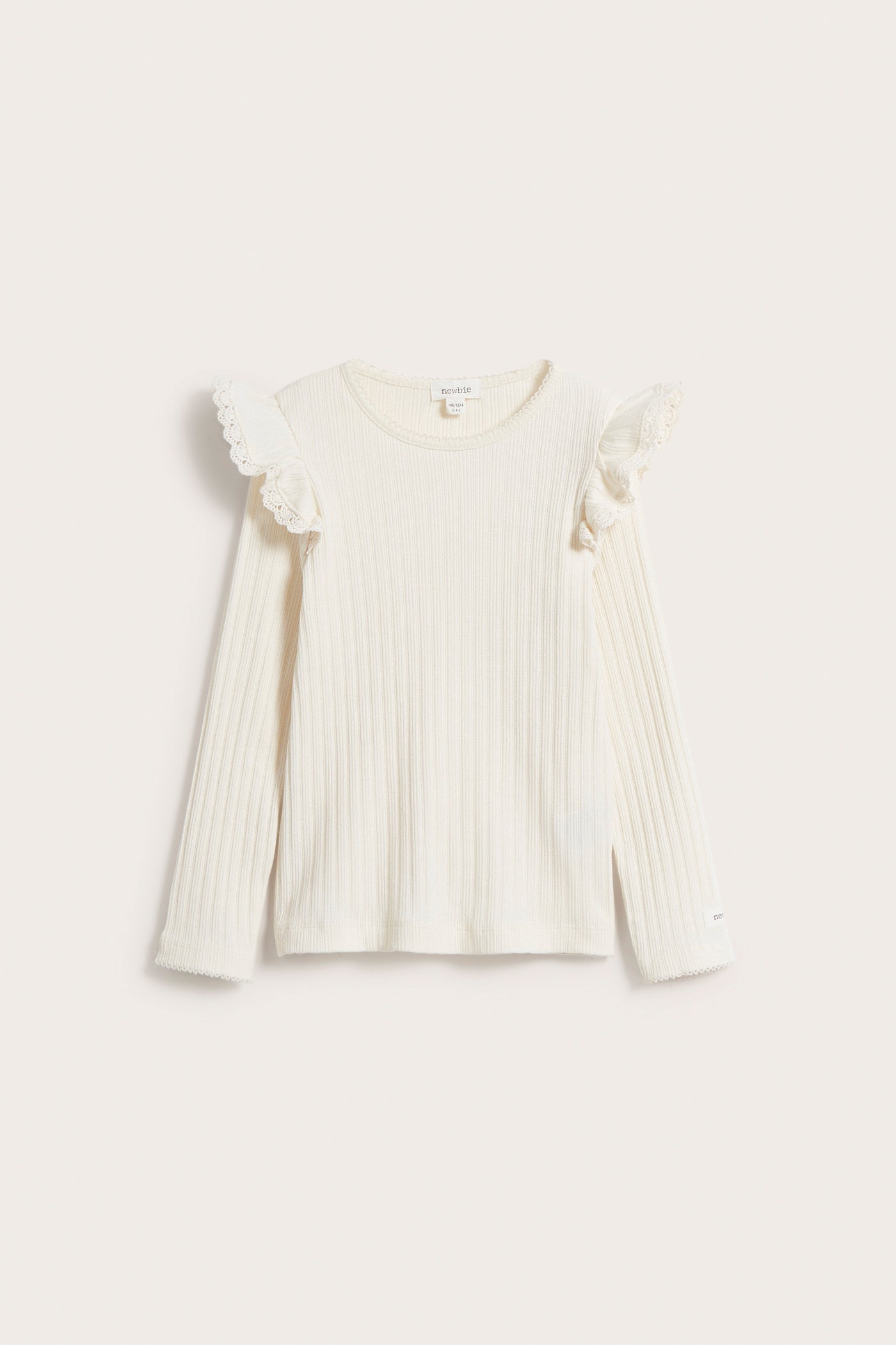 Kids white ribbed frill top