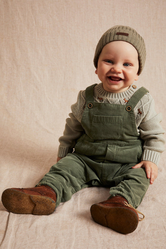 Baby green corduroy overalls