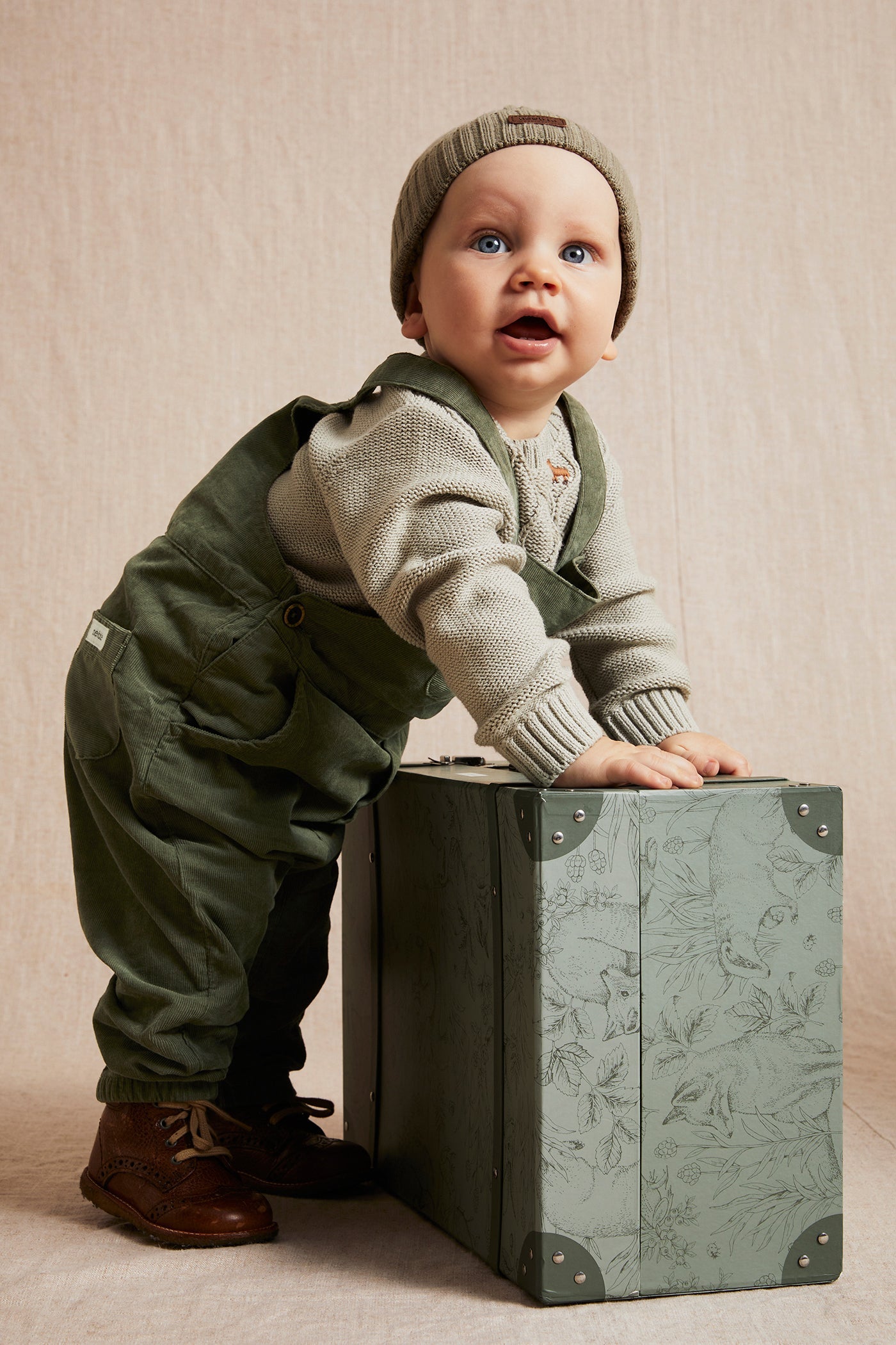 Baby green corduroy overalls