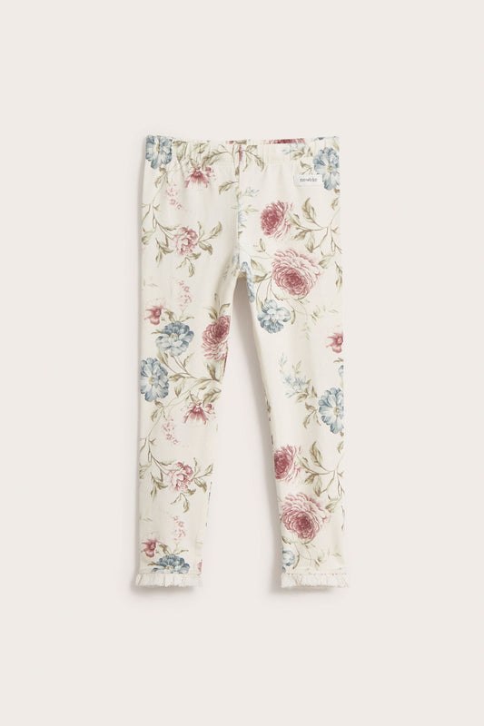 Kids white floral cotton jersey leggings