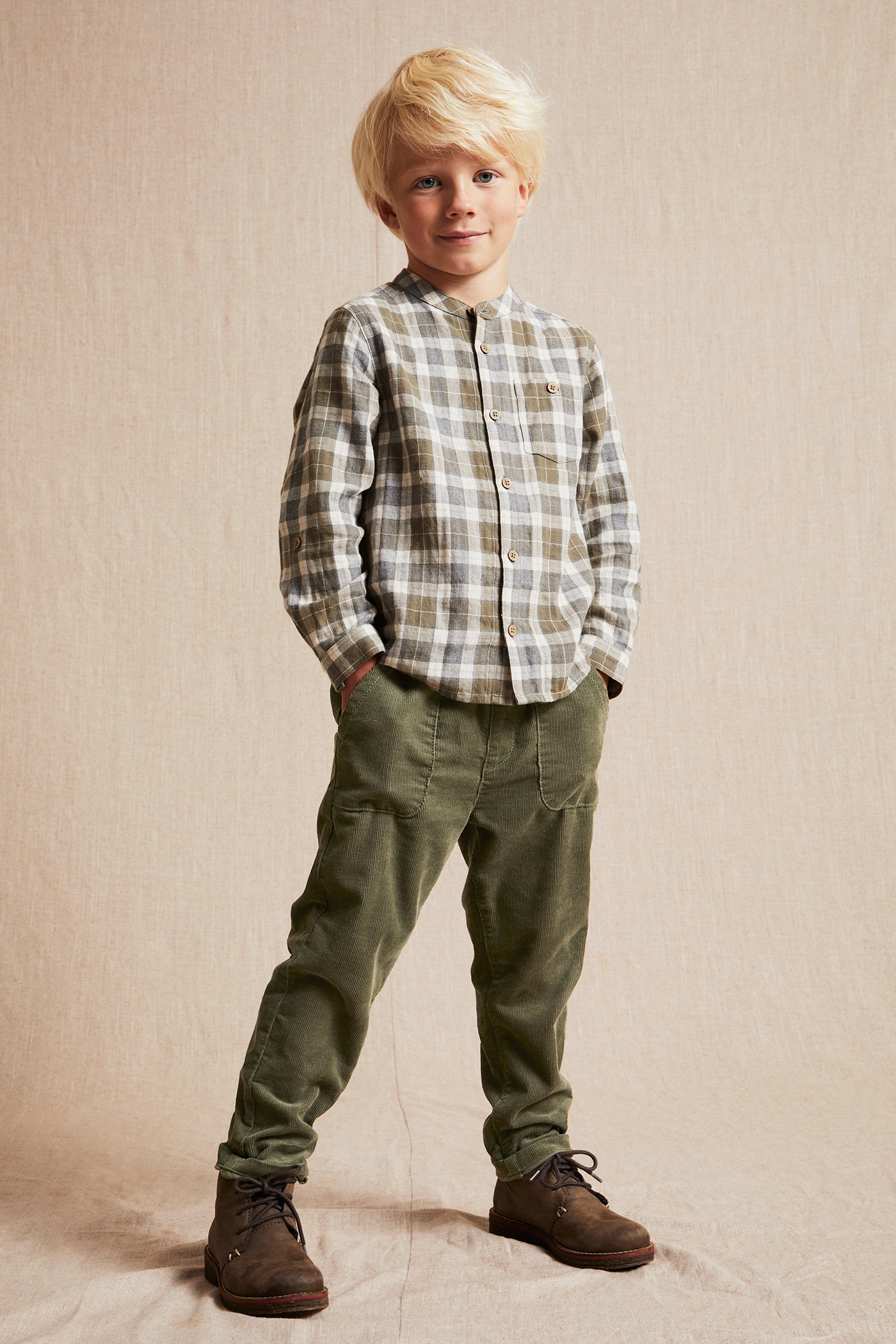 Kids green corduroy drawstring pants