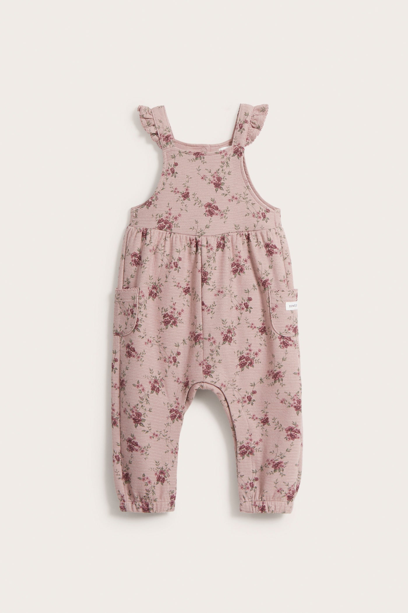 Baby pink floral zigzag dungarees