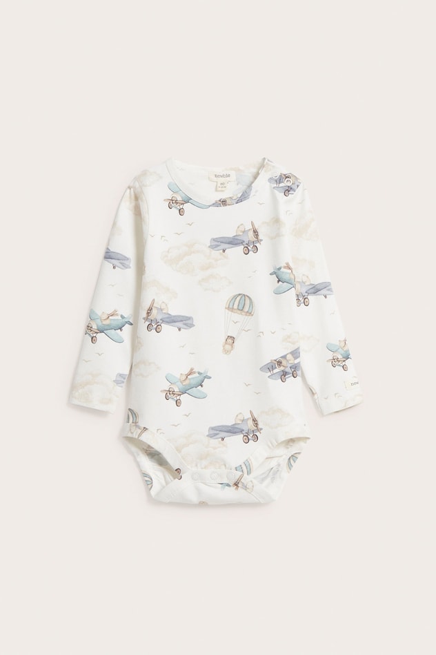 Baby white airplane patterned body