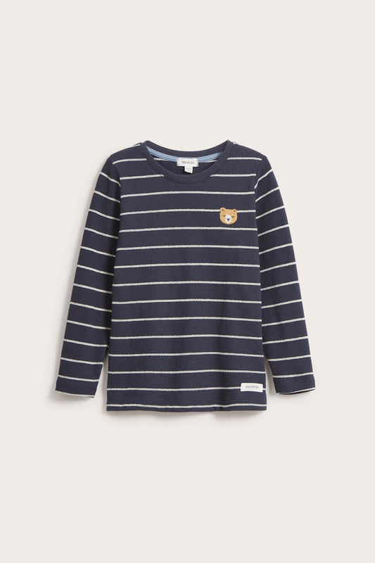 Kids blue striped teddy bear appliqu¨¦ top