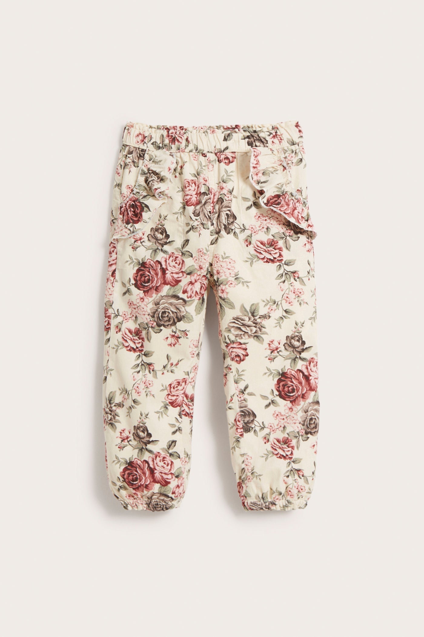 Kids beige rose patterned corduroy pants