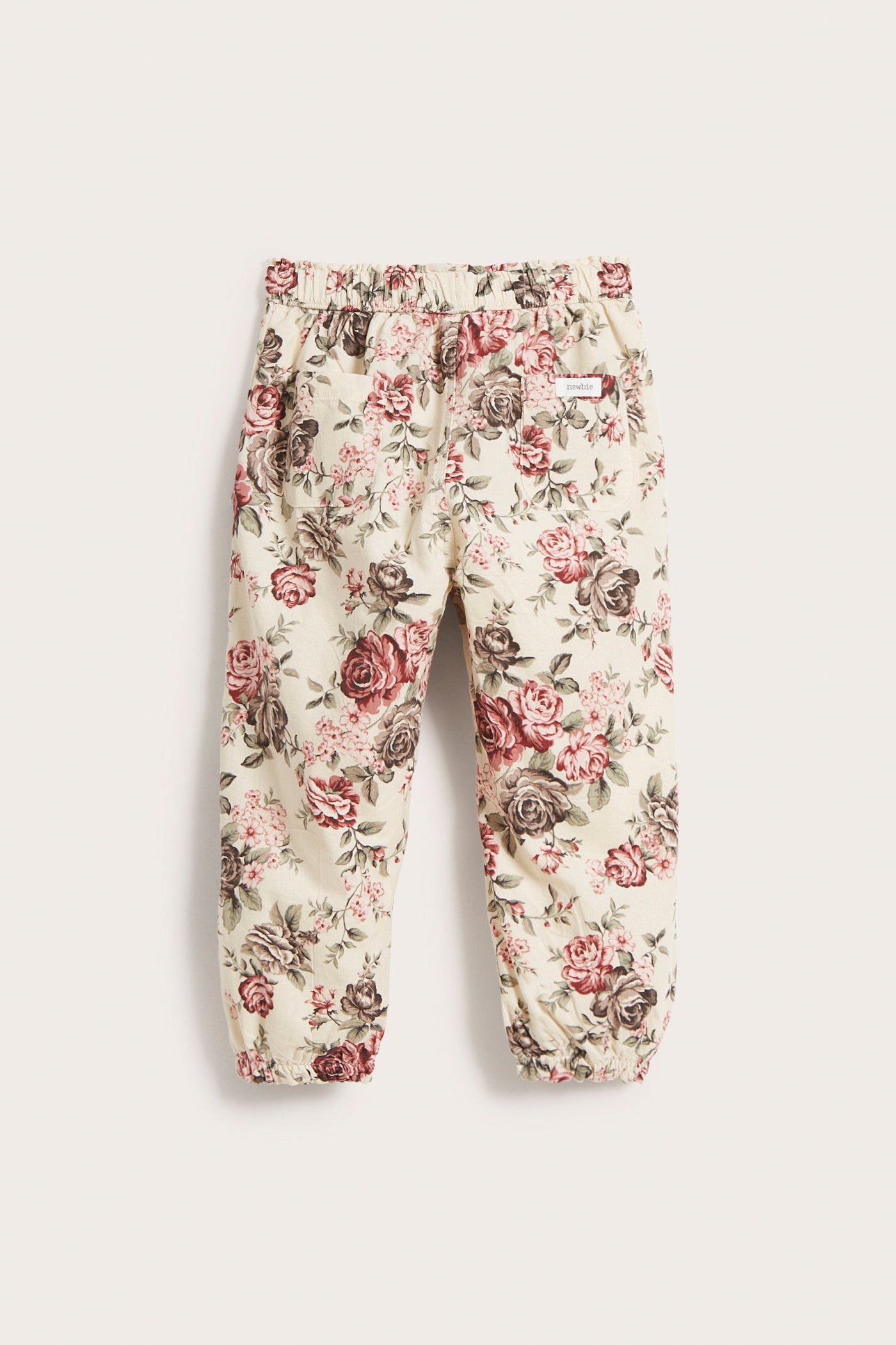 Kids beige rose patterned corduroy pants