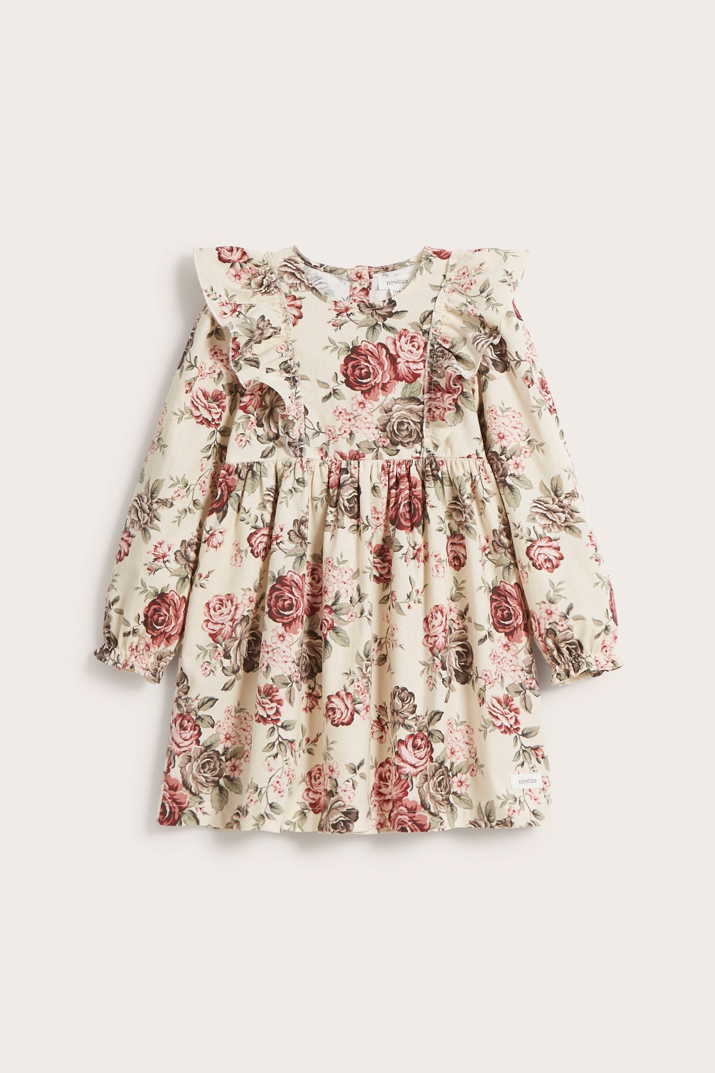 Kids beige rose patterned corduroy dress