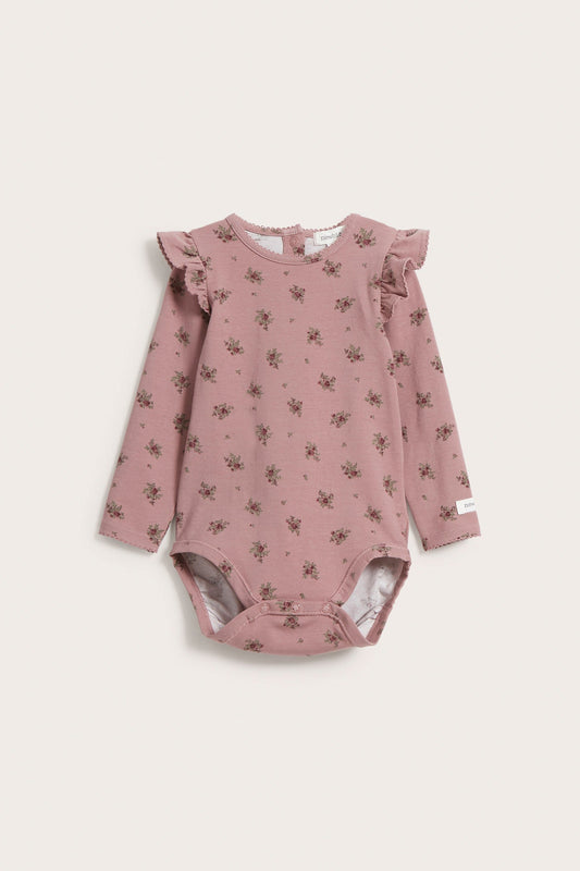 Baby pink floral jersey bodysuit