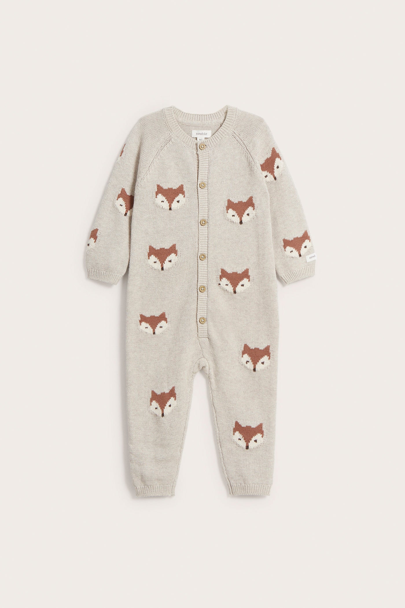 Baby grey jacquard-knit fox coverall