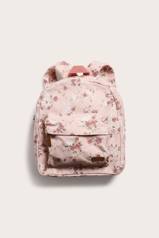 Pink floral cotton canvas backpack