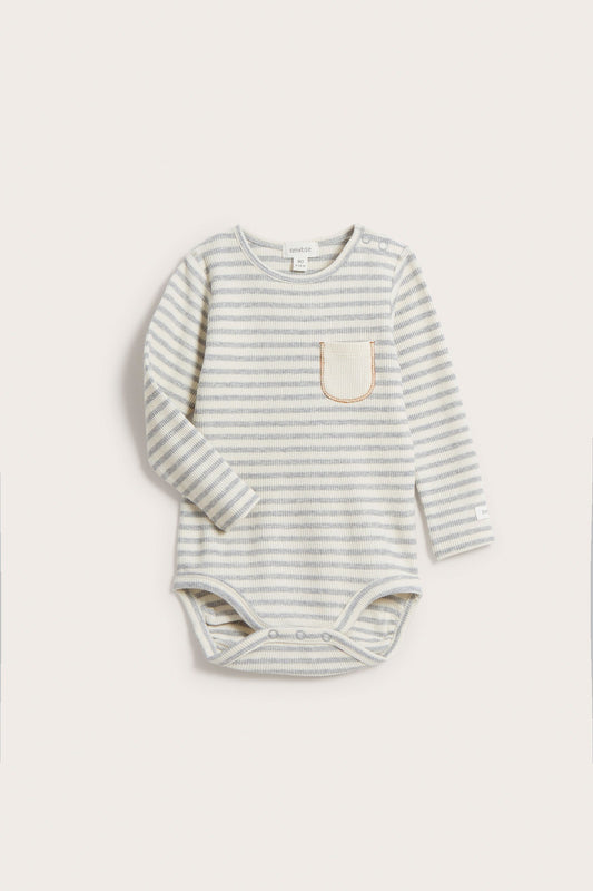 Baby grey striped contrast pocket bodysuit