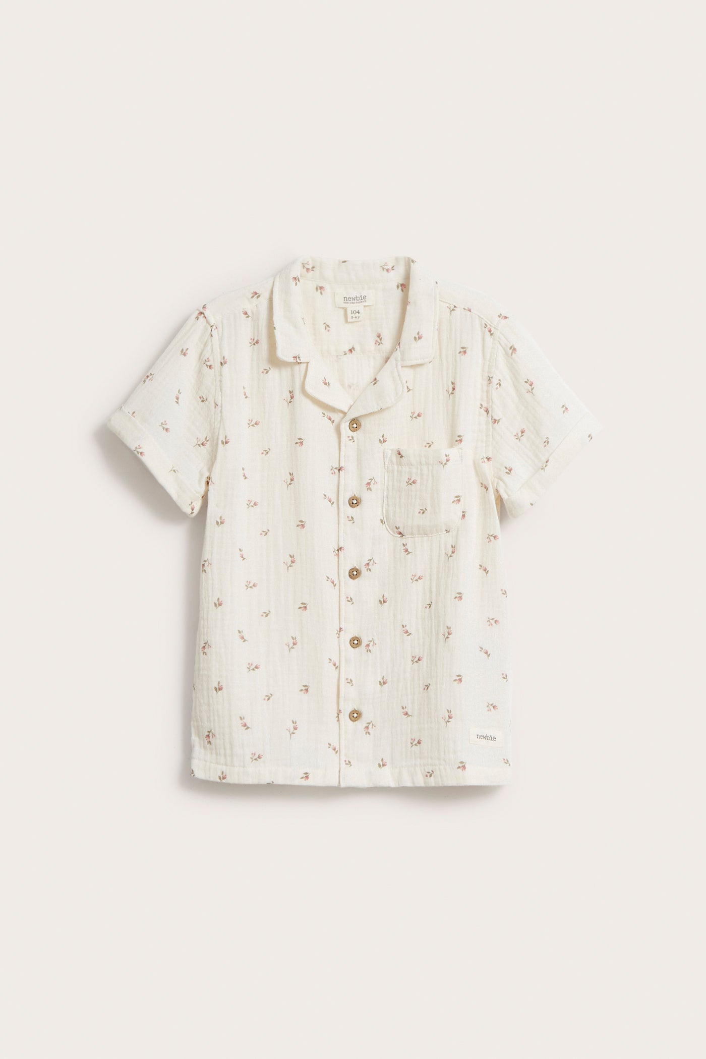 Kids white floral short-sleeve muslin shirt