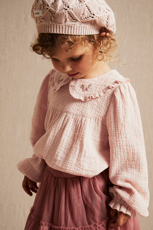 Kids pink crepe blouse with collar